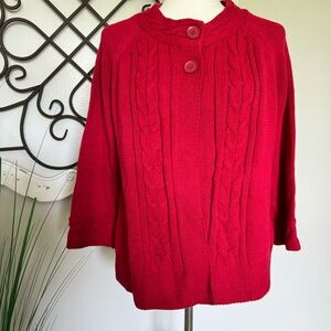 NWT CROFT & BARROW Size Medium Red Cardigan Cable Knit Sweater - Christmas